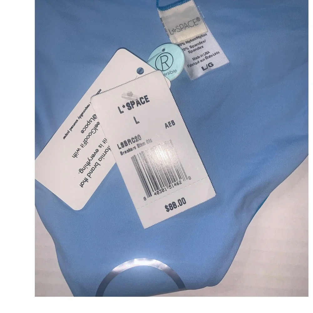 L*Space‎ Breakers Bikini Bottoms Women's Size L Blue Reversible Double Strap